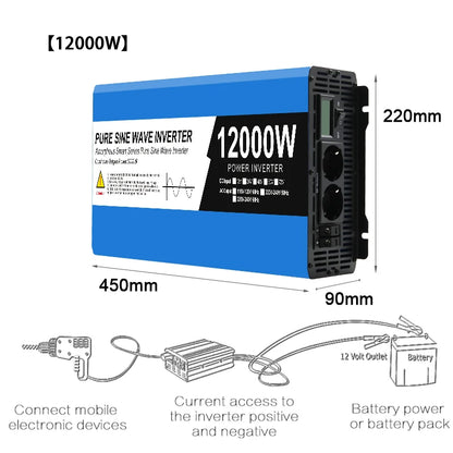 Zuivere Sinusgolf Omvormer – Spanningsomzetter – Stroomomzetter – AC Converter – DC Omvormer – 24V 12000W – Compact Ontwerp – Hoog Rendement 92%