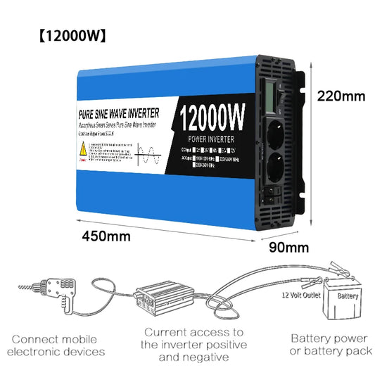 Zuivere Sinusgolf Omvormer – Spanningsomzetter – Stroomomzetter – AC Converter – DC Omvormer – 24V 12000W – Compact Ontwerp – Hoog Rendement 92%