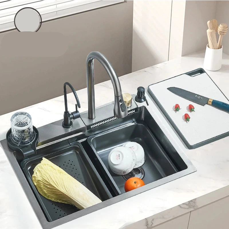 Keukenspoelbak - met Kraan - Spoelbak - Keuken Gootsteen - RVS - 60X45cm - Wasbak Keuken - Zeepdispenser - Bekerreiniger - Zilver