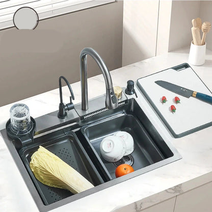 Keukenspoelbak - met Kraan - Spoelbak - Keuken Gootsteen - RVS - 60X45cm - Wasbak Keuken - Zeepdispenser - Bekerreiniger - Zilver