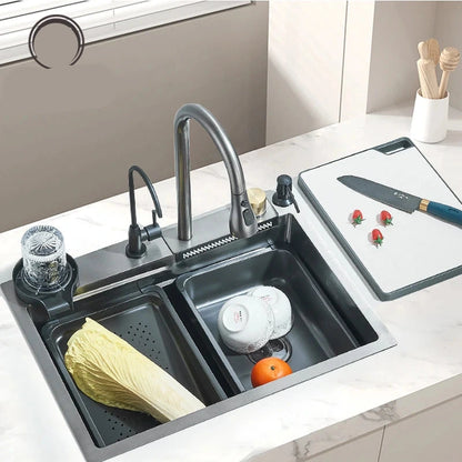 Keukenspoelbak - met Kraan - Spoelbak - Keuken Gootsteen - RVS - 60X45cm - Wasbak Keuken - Zeepdispenser - Bekerreiniger - Zilver