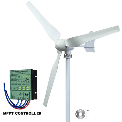 3000W Verticale Windmolen Turbine – Verticale As Generator – Windkrachtinstallatie – Windgenerator – Zonne-energie Hybride Systeem – 24V – MPPT Controller – 3 x 100W Zonnepanelen - QUORE