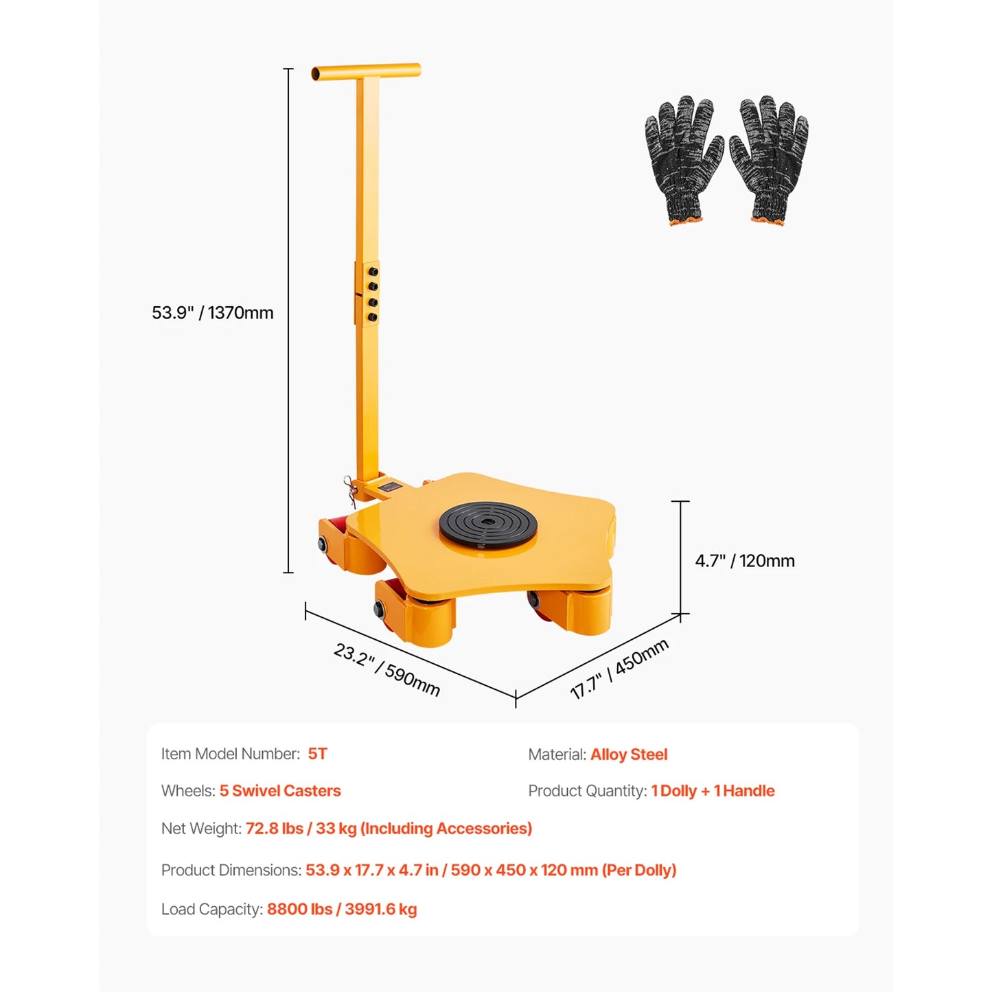 SucceBuy 8800 lbs Machinery Moving Skat Dolly with 360° Cap & PU Swivel Rollers Industrial Machine Mover for Warehouse Workshop