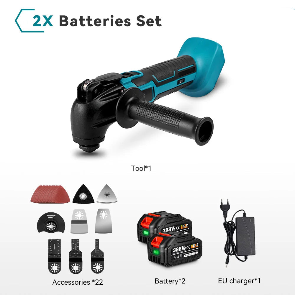 Oscillerend Multitool - Accu Multitool - Electrische Zaag - 600W - Trimmer en Slijper - 6 Snelheden - 18V - Elektrisch Renovatiegereedschap - 2X388vf-batterij