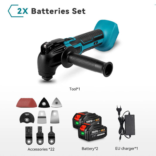 Oscillerend Multitool - Accu Multitool - Electrische Zaag - 600W - Trimmer en Slijper - 6 Snelheden - 18V - Elektrisch Renovatiegereedschap - 2X388vf-batterij