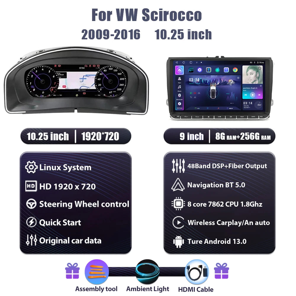 Digitaal Dashboard – LCD Cluster – Instrumentenpaneel – Multimedia Scherm – Android Display – 10,25 Inch HD IPS – Snelle Opstarttijd