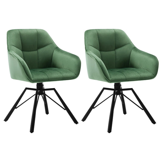 Draaibare Eetkamerstoel – Set van 2 - Eetkamerstoel – Stoel – Draaistoel – Comfortabel – Velvet Bekleding – 360° Draaibare Zitting - Fluweel - Donkergroen - QUORE