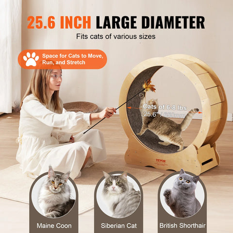 VEVOR Katten Loopwiel Stil - 29,5 Inch Kattenloopwiel - Looprad Kat - Eenvoudige Montage en Reiniging - Houten Kattenloopwiel met Afneembaar Tapijt - QUORE
