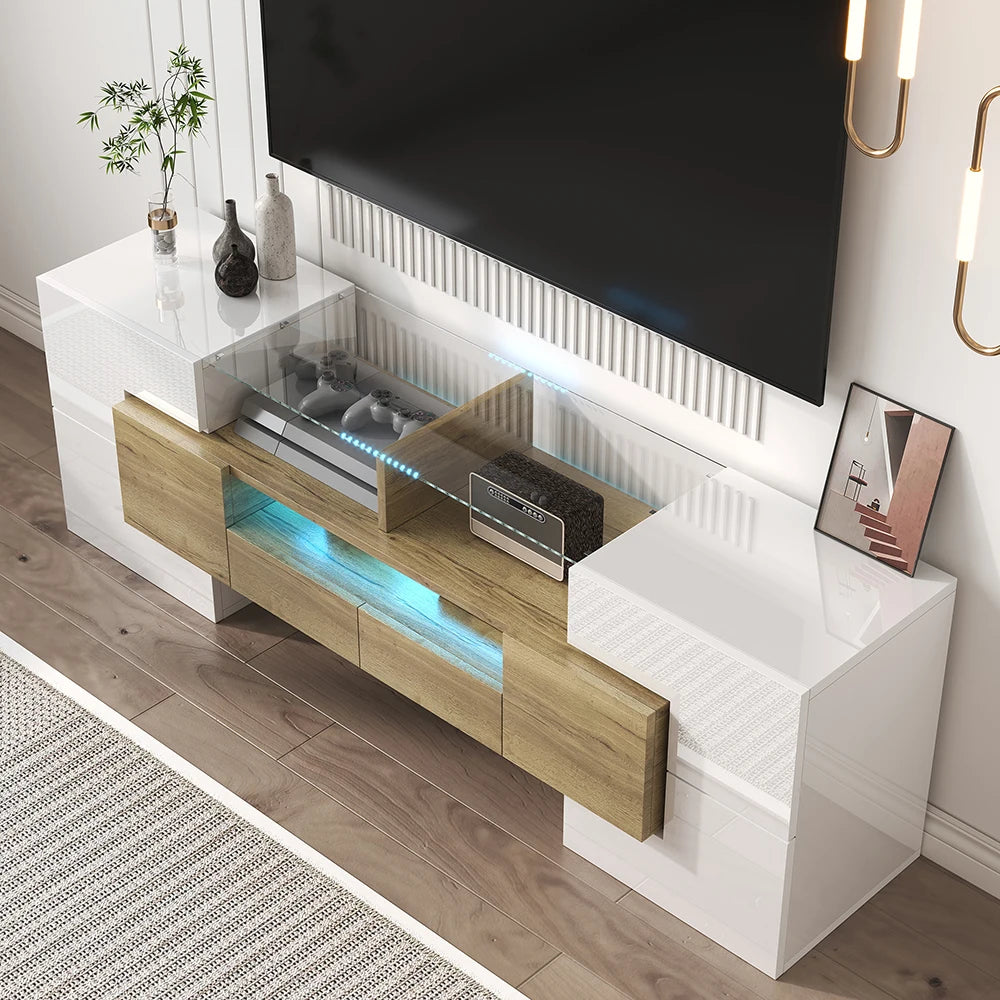 TV-kast – TV-meubel – TV-standaard – Mediameubel – Woonkamermeubel – Hoogglans Wit – LED-verlichting – Veel Opbergruimte – Duurzaam Houten Materiaal - QUORE