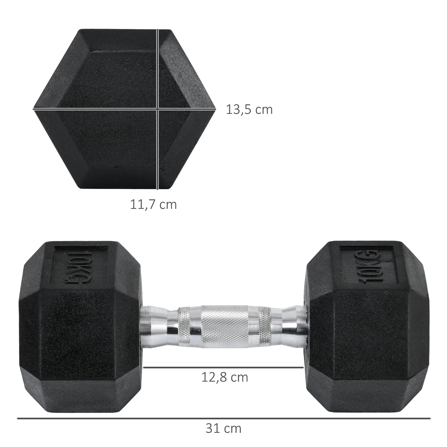 Halterset - 20 kg - Halterstang - Set van 2 Dumbbells - Hexagonaal Design - Met Rubberen Coating - Voor Krachttraining - en Fitness - Zwart en Zilver