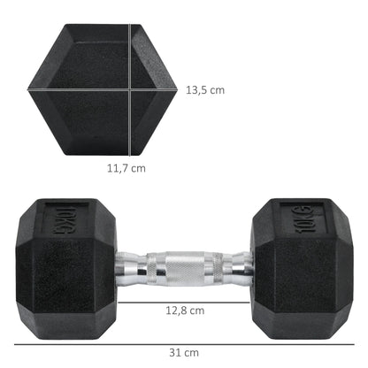 Halterset - 20 kg - Halterstang - Set van 2 Dumbbells - Hexagonaal Design - Met Rubberen Coating - Voor Krachttraining - en Fitness - Zwart en Zilver