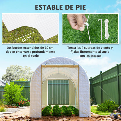 Tunnelkas – Kweekkas – Broeikas – Serre – Groentekas – Groen – Met Rolluikdeur en 8 Ramen – Stevig Metalen Frame en UV-bestendige PE Hoezen 140 g/m² - QUORE