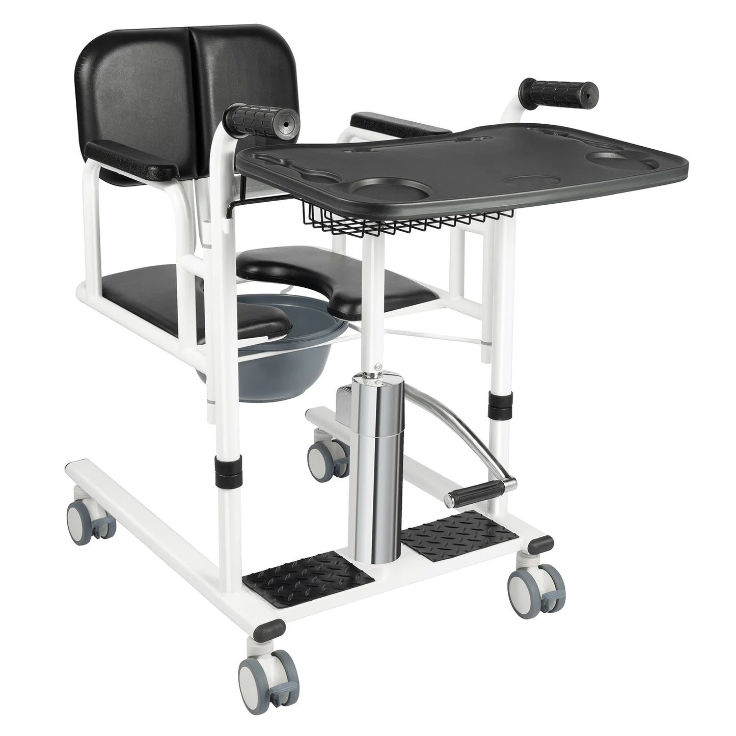 Patiëntenlift – Transferstoel – Verstelbare Zorgstoel – Mobiliteitsstoel – Liftstoel – Hydraulische Hoogteverstelling – Stevig Koolstofstaal Frame - Zwart