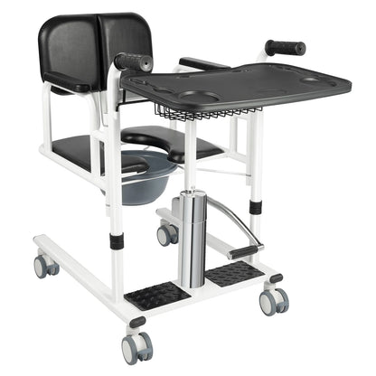 Patiëntenlift – Transferstoel – Verstelbare Zorgstoel – Mobiliteitsstoel – Liftstoel – Hydraulische Hoogteverstelling – Stevig Koolstofstaal Frame - Zwart