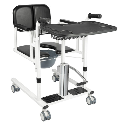 Patiëntenlift – Transferstoel – Verstelbare Zorgstoel – Mobiliteitsstoel – Liftstoel – Hydraulische Hoogteverstelling – Stevig Koolstofstaal Frame - Zwart