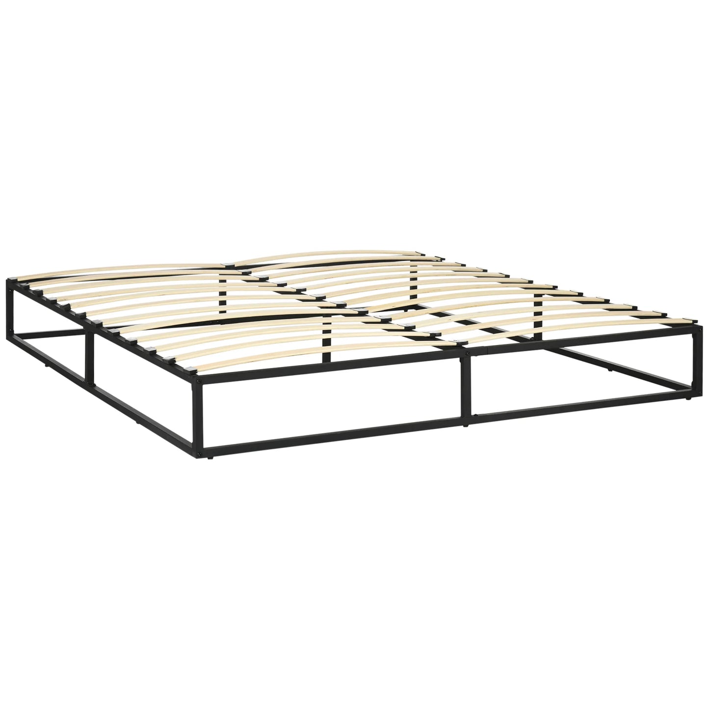 Bedframe – Tweepersoonsbed – Platformbed – Slaapbank – Boxspring – Industrieel Design – Stalen Frame - 200x180x25 cm - Zwart - QUORE