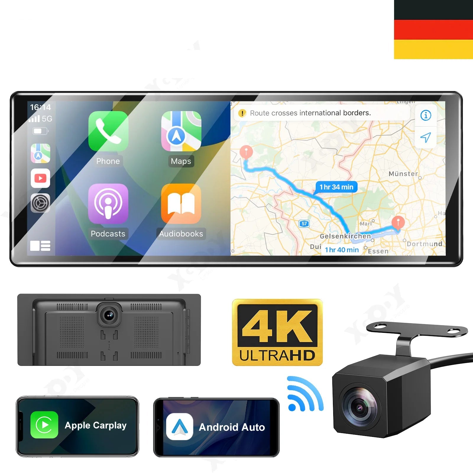 Navigatiesysteem Auto - Dashcam voor auto - GPS Navigatie - Draadloze - 4K DVR - Bluetooth Audio - ADAS Systeem - 11,3" - Achteruitrijcamera - 64TF - QUORE