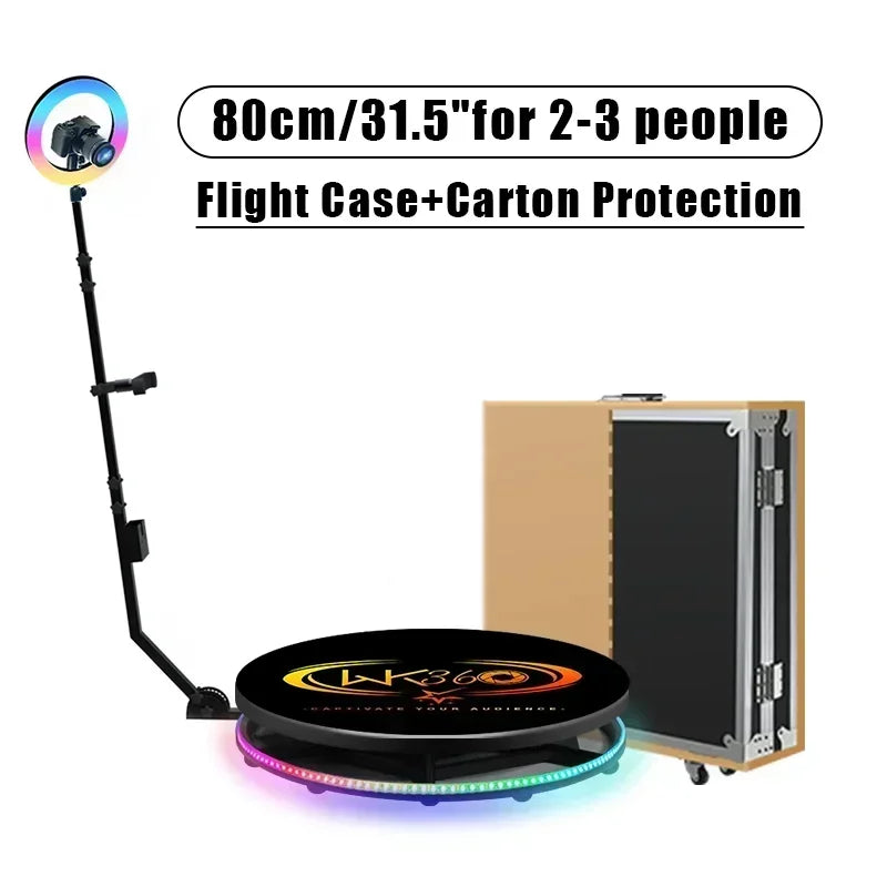 360° Photocabine – 360º Photobooth – Fotocabine – Draaiende Fotomachine – Photobooth voor 1-7 Personen – Robuust Massief Metaal – Inclusief Afstandsbediening en Draagcase