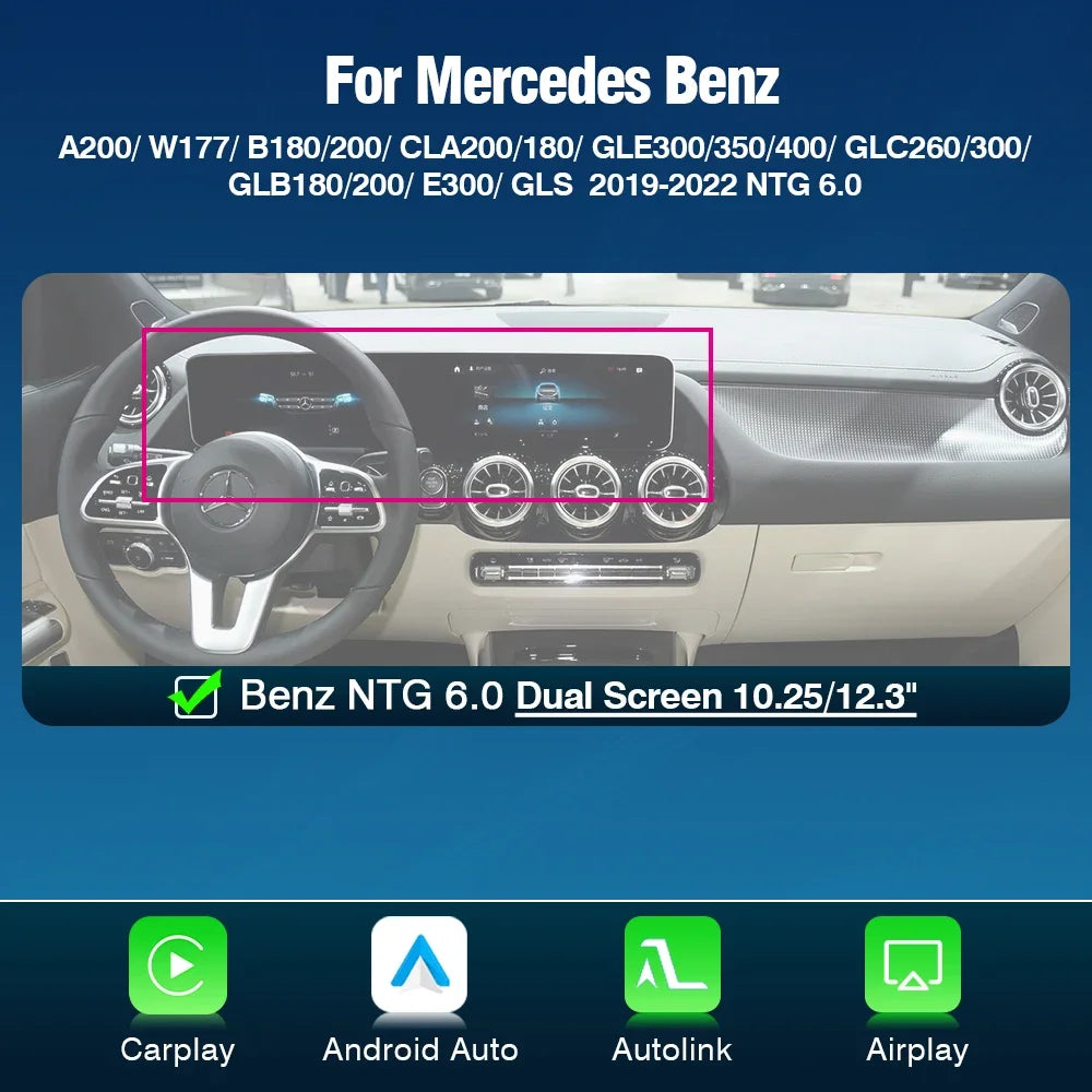 Android Auto Adapter – Draadloze CarPlay Adapter – Smart Car Connectivity – USB Plug-and-Play Adapter – Voor Mercedes Benz NTG6.0 (2019-2022) – Draadloze Verbinding – Compact Design - QUORE