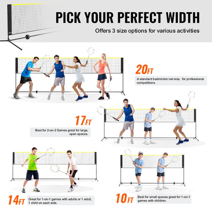 Badmintonnet - Badmintonnet outdoor - Tennisnet - Badminton - 20 voet breed - Verstelbaar - Set - Palenstandaard
