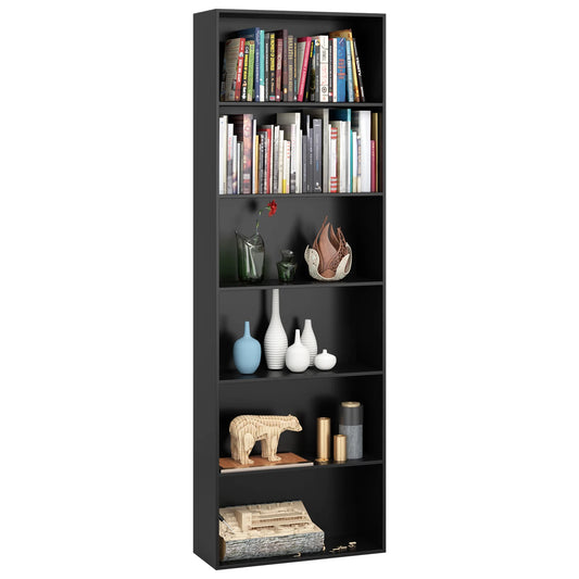 Boekenkast - Kast - Boekenrek - Hoge Kasten - Boekenkasten - 6-Tier - 180 cm Display Rek - Houten Opbergkast voor Woonkamer - Opbergsysteem - Zwart