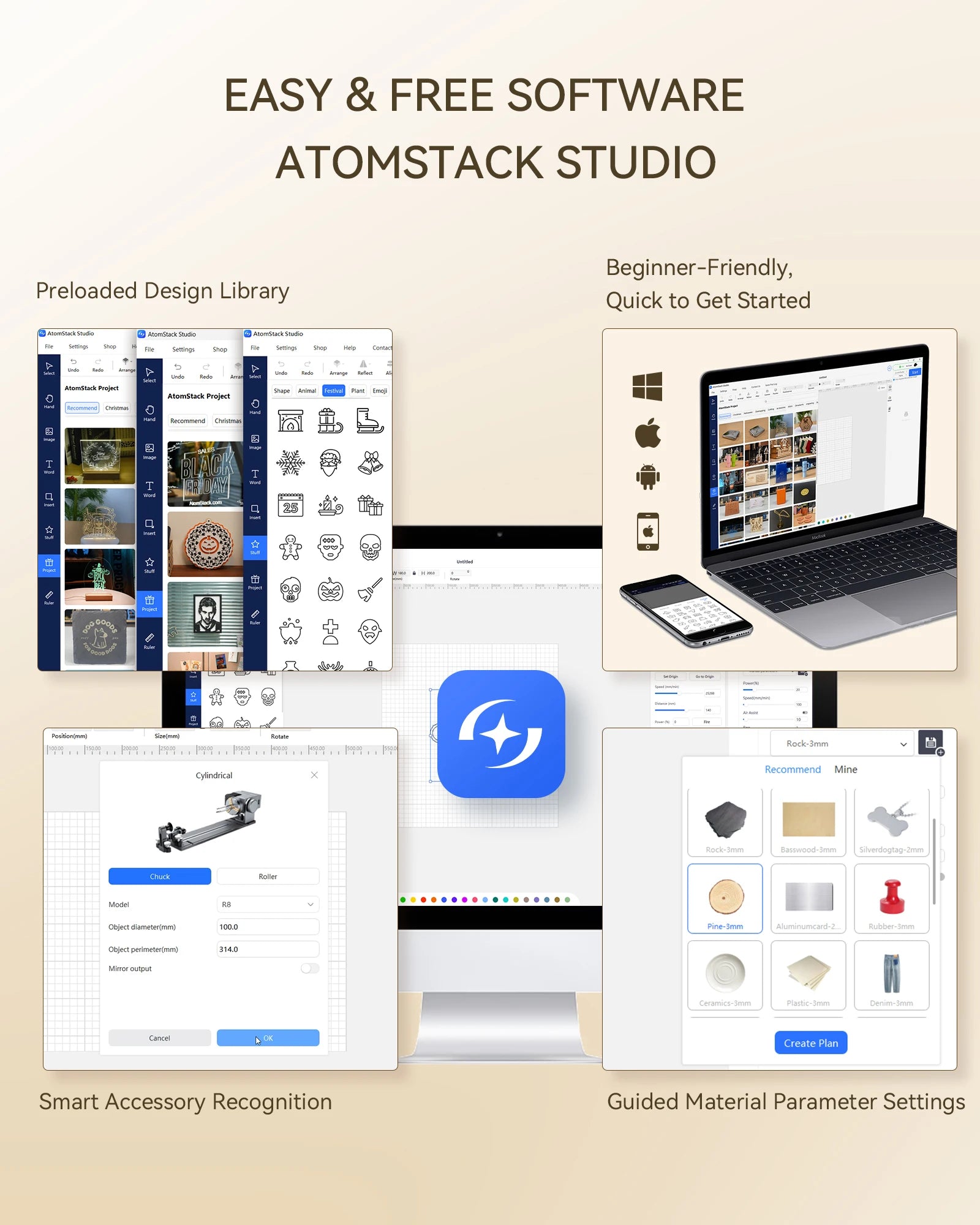 Atomstack P1 Mini Portable Laser Engraver 5W DIY Bluetooth Machine Painted Dog Tag Paper Leather Wooden Stone Logo CNC Machine - QUORE