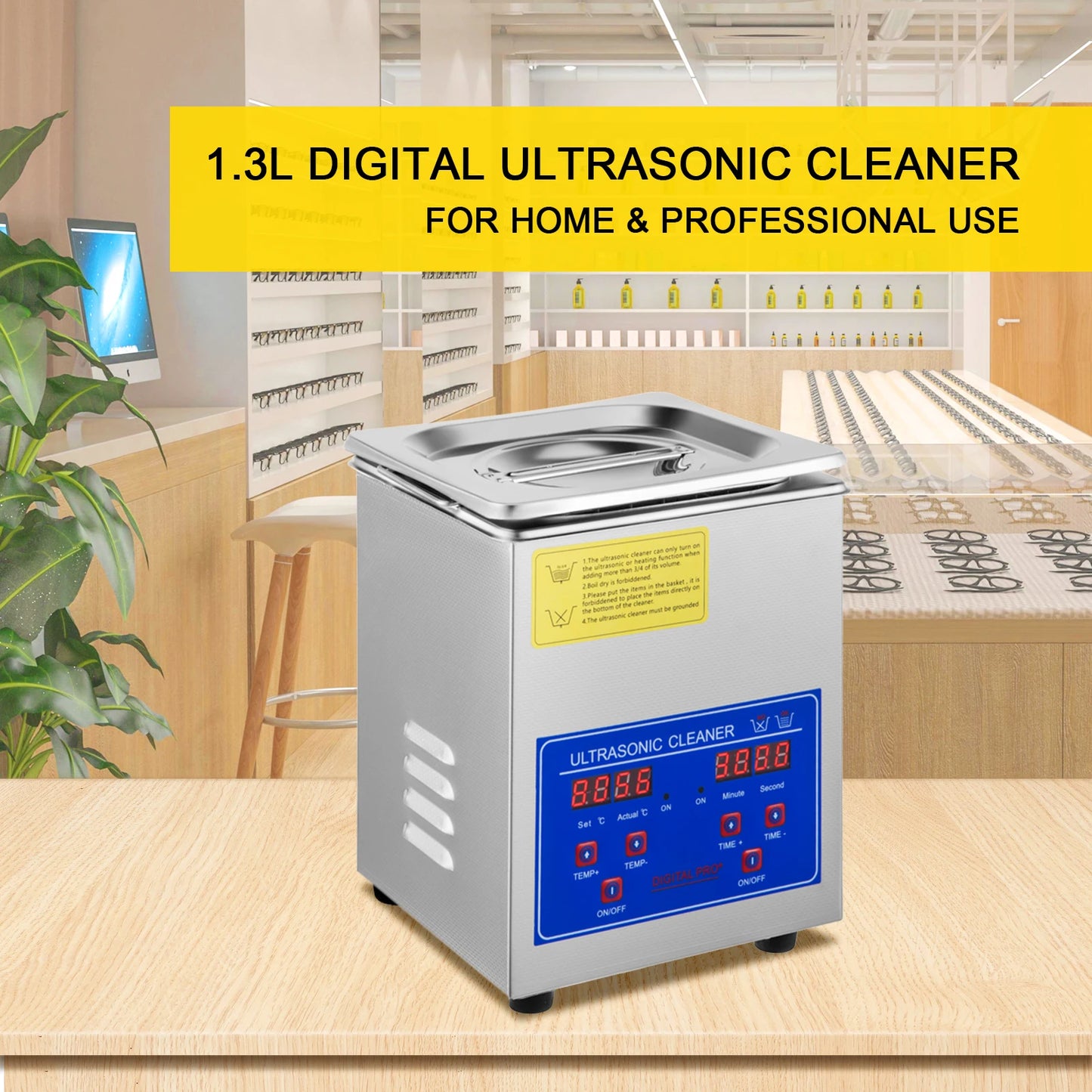 Ultrasoon Reiniger - Utrasoon Reinigingsapparaat - Utrasoonreiniger voor Brillen - 1.3L - Compacte Vaatwasser met LED Display