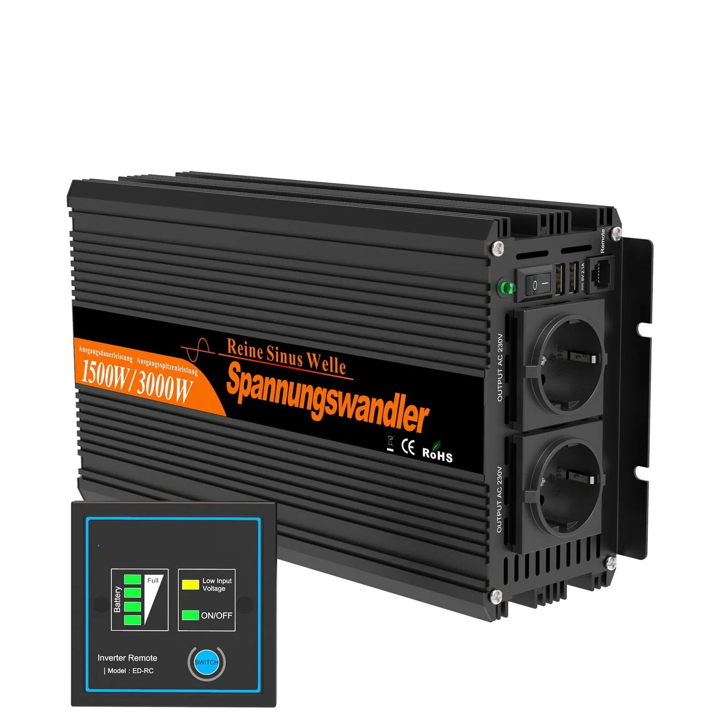 Omvormer – 12V Naar 230V – Stabiele Wisselspanning – Noodstroom – Kamperen – 2500W – 12V - Dubbele USB