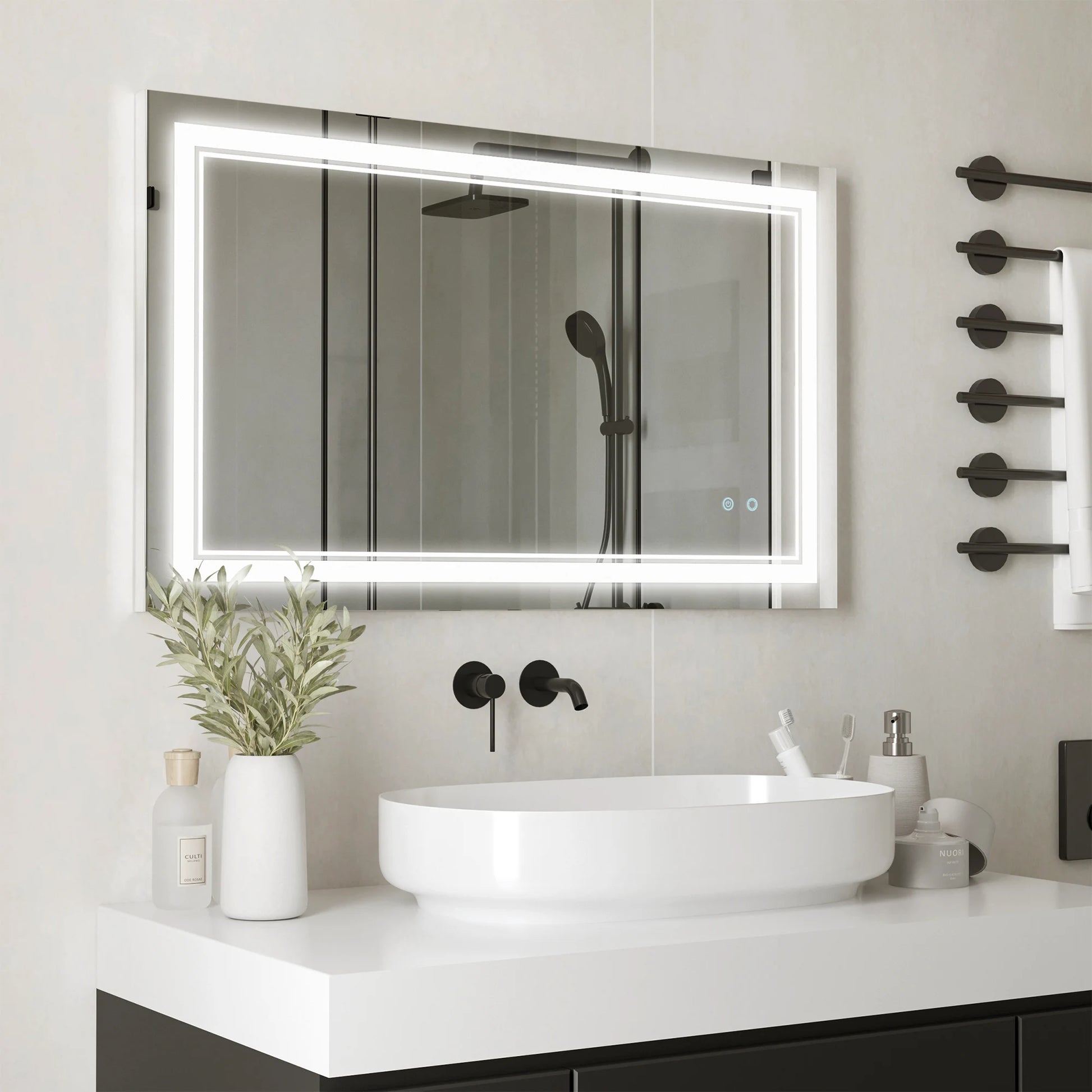 Badkamerspiegel – LED Spiegel – Verlichte Spiegel – Spiegel Met Verlichting – 100x60 cm – IP44 Spatwaterdicht – Dimbare Lichtkleur - QUORE