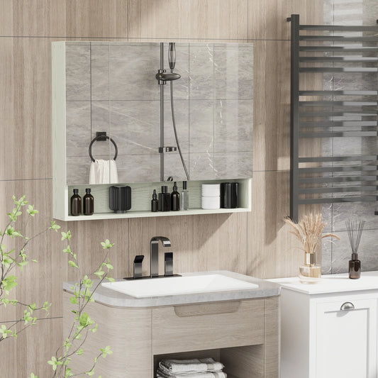 Badkamerkast – Spiegelkast – Wandkast – Opberger – Opbergrek – 3 Verstelbare Planken – MDF Melamine – Compact 90x15x75 cm