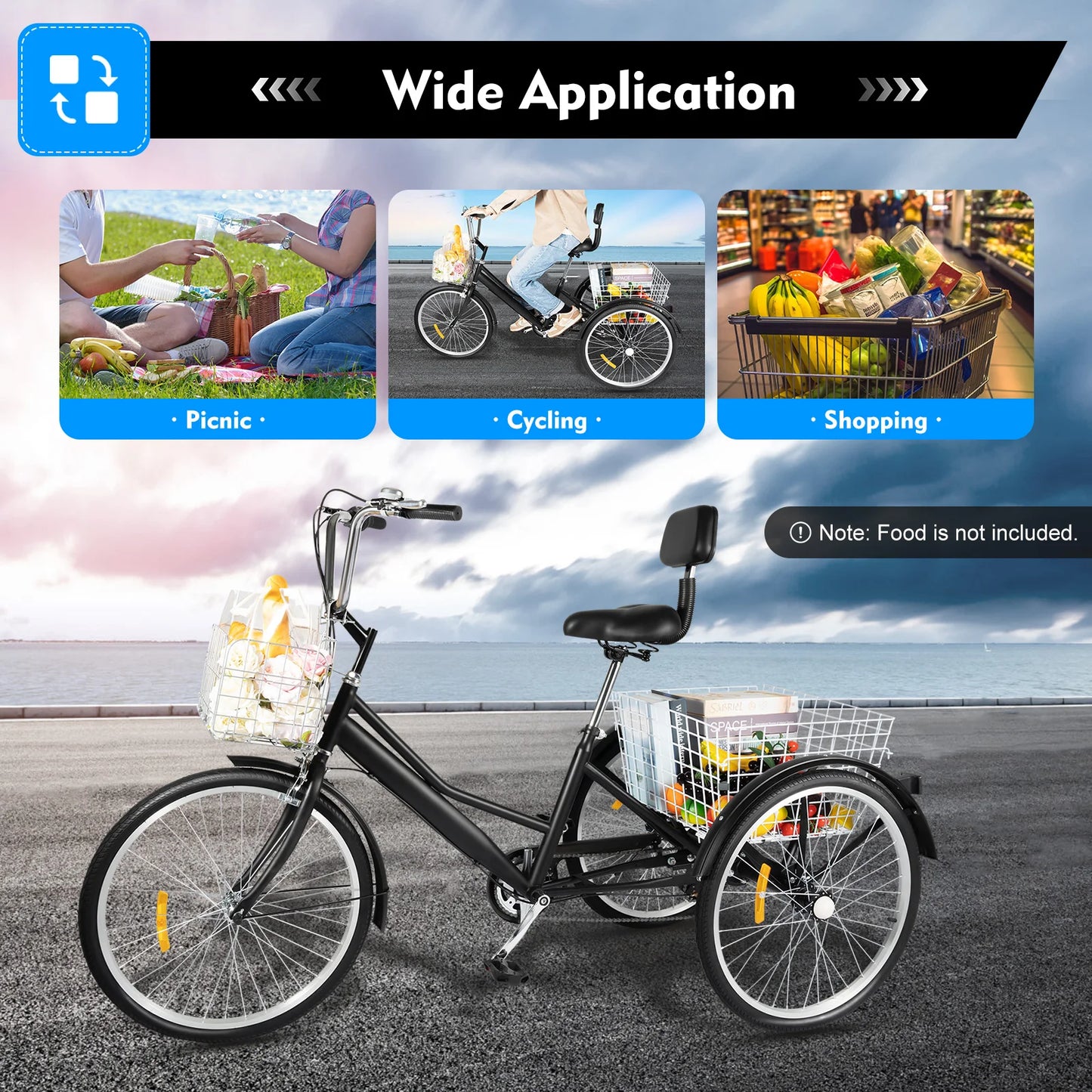 Driewieler – Drie-Wiel Fiets – Seniorenfiets – Comfortfiets – 24 Inch – 7 Versnellingen – Ergonomische Zitting