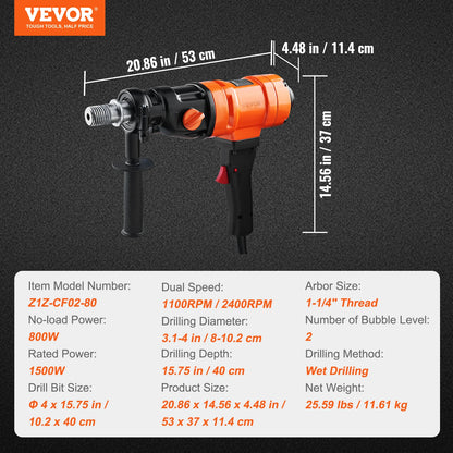 SucceBuy 1500W 4in Bit Diamond Core Drill Machine Handheld Concrete Core Drill Rig Wet Stepless Speed Electric Drilling Machine