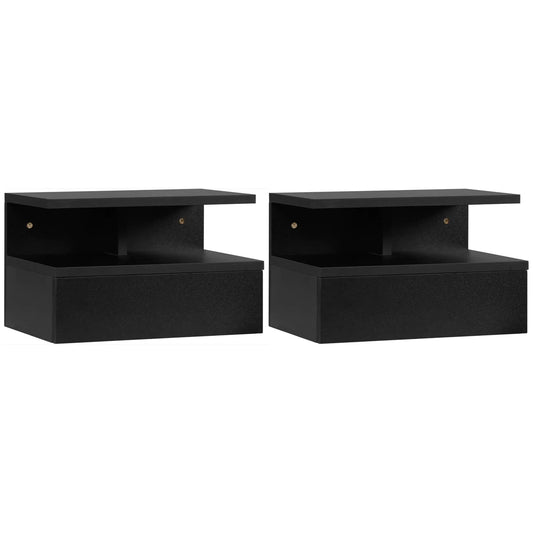Nachtkastje - Tafel - Bed Pocket - Bedtafel - Bed Organizer - Set van 2 - 1 Lade en Legplank - Zwart - QUORE