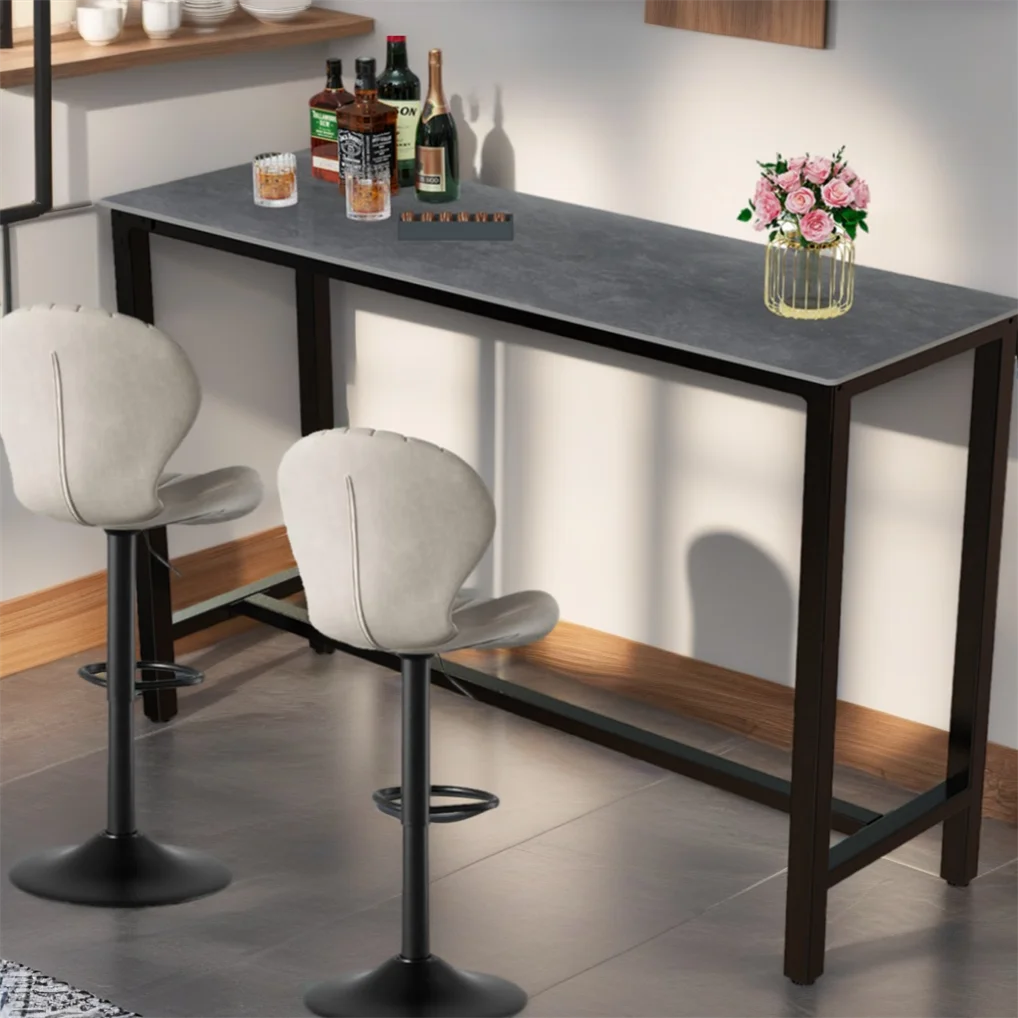 Keukentafel – Eettafel – Bistrotafel – Bar Meubel – Ontbijttafel – Zwart Marmeren Blad – Hoogte 105 cm – Geschikt voor 4-6 Personen – Stevig IJzeren Frame - QUORE