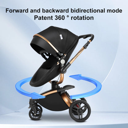 360° Baby Stroller 3 IN 1 Car Seat Stroller Combo Travel System Strollers High Landscape Leather Large Storage Stroller Infant