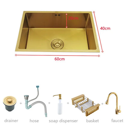 Gouden Wastafel – Badkamerfontein – Spoelbak – Wasbak – Opzetwastafel – 60x40 CM – Roestvrij Staal 304 – Krasbestendig Geborsteld