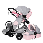 Kinderwagen - Buggy - Plooibuggy - Buggy 3 in 1 Kinderwagen  - Inklapbare Kinderwagens - Aluminium Frame - Hoogbouwwagen - voor Pasgeboren Babyboomer - Roze Grijs