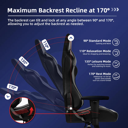 Ergonomische Gamingstoel – Bureaustoel – Relaxstoel – Office Chair – Zwart Grijs – Verstelbare Armleuningen – Rugleuning 90°-170°