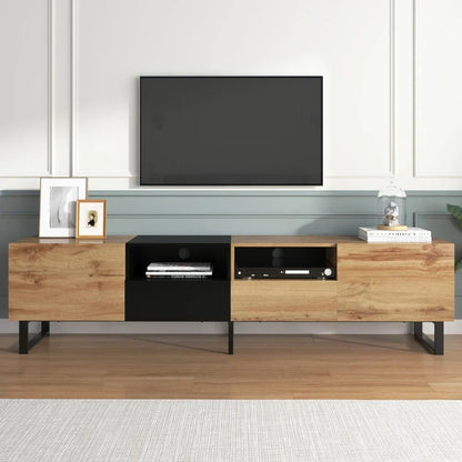 TV-meubel – TV-kast – Tv-dressoir – Mediameubel – Meubel – Natuurlijk Hout + Zwart – Ruime Opslag – Stevige PVC Afwerking
