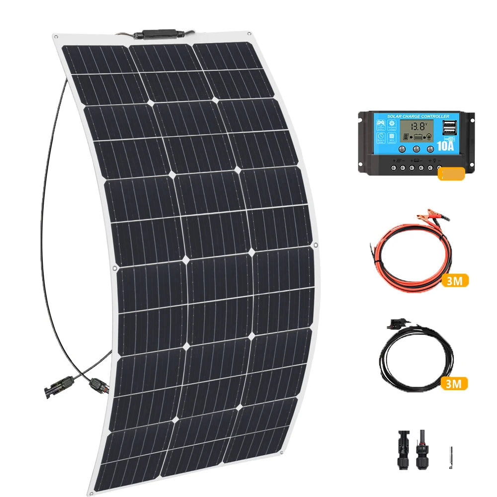 Zonnepaneel - met Zonnebatterij - Zonnepanelen - Monokristallijn - 100W - 10A - 12V - Zonne-kit - Lichtgewicht - Waterdicht - Flexibel