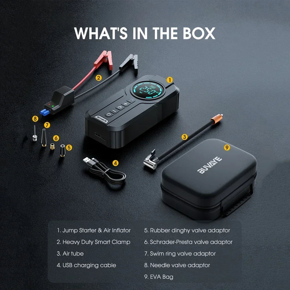 Buvaye - Jumpstarter voor Auto - Startkabels - Starthulp - 1000A - 12V - Jumpstarters - Powerbank 8400mah - Zwart