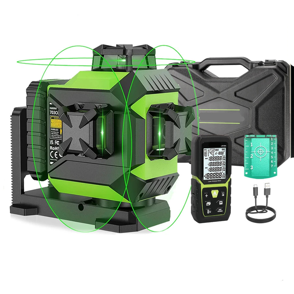 Laser Waterpas – Kruislijnlaser – Lijnlaser – Bouwlaser – Zelfnivellerend – 3x 360° Groene Lijnen – IP54 Waterdicht