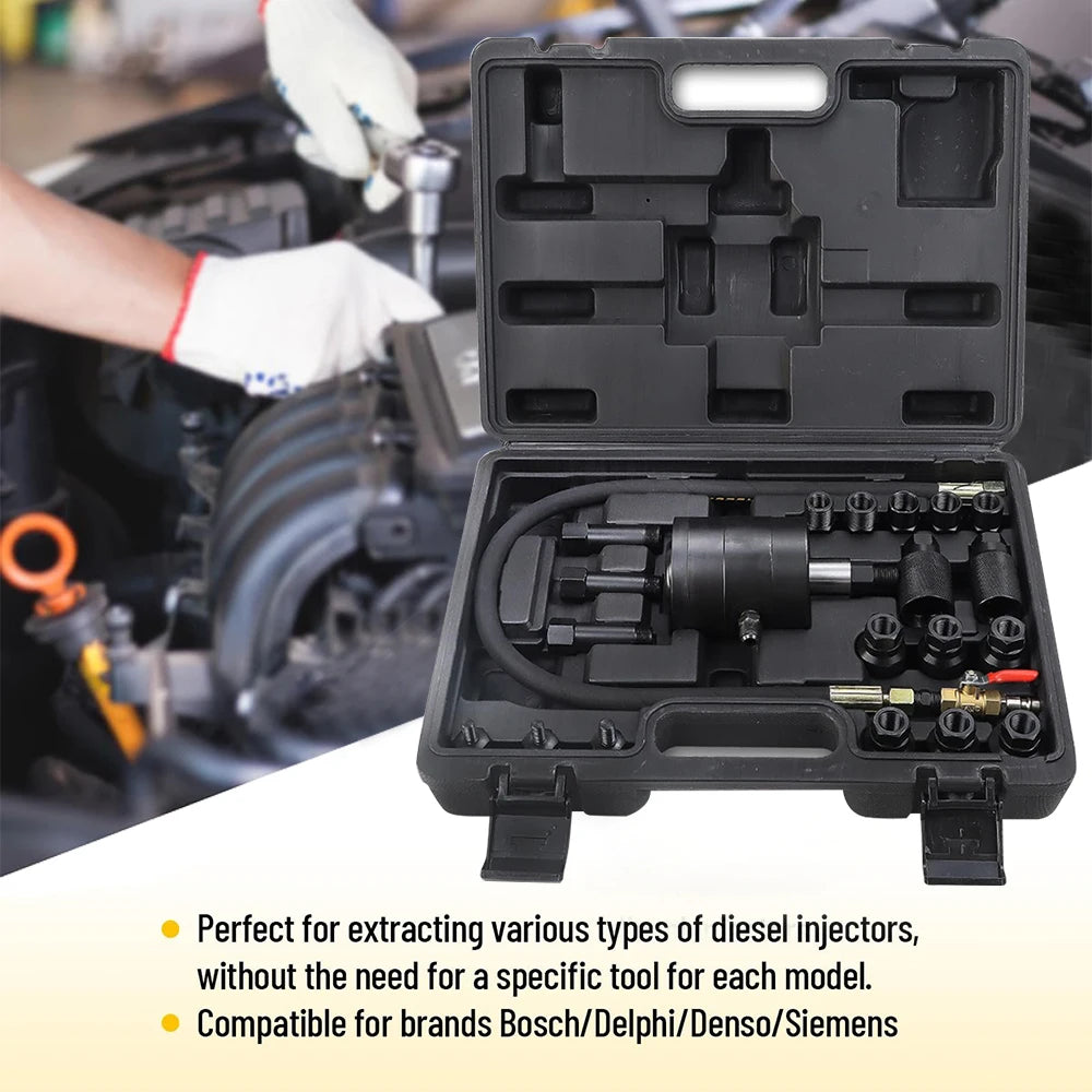 Podofo 21pcs Pneumatic Diesel Injector Puller for Removing Stuck Fuel Injectors in Diesel Engines M20 M18 M17 M14 M12 Injector