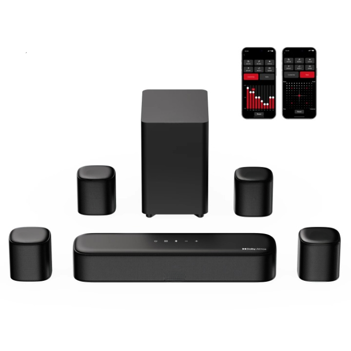 Soundbar - 7.1ch - Soundbar voor TV - Surround Sound-Systeem - met Subwoofer - Dolby Atmos - Smart App-bediening - Thuisbioscoopgeluidssysteem - Bluetooth-luidspreker - AUX - Optische Ingang - USB - Bluetooth - HDMI - 350W - Zwart