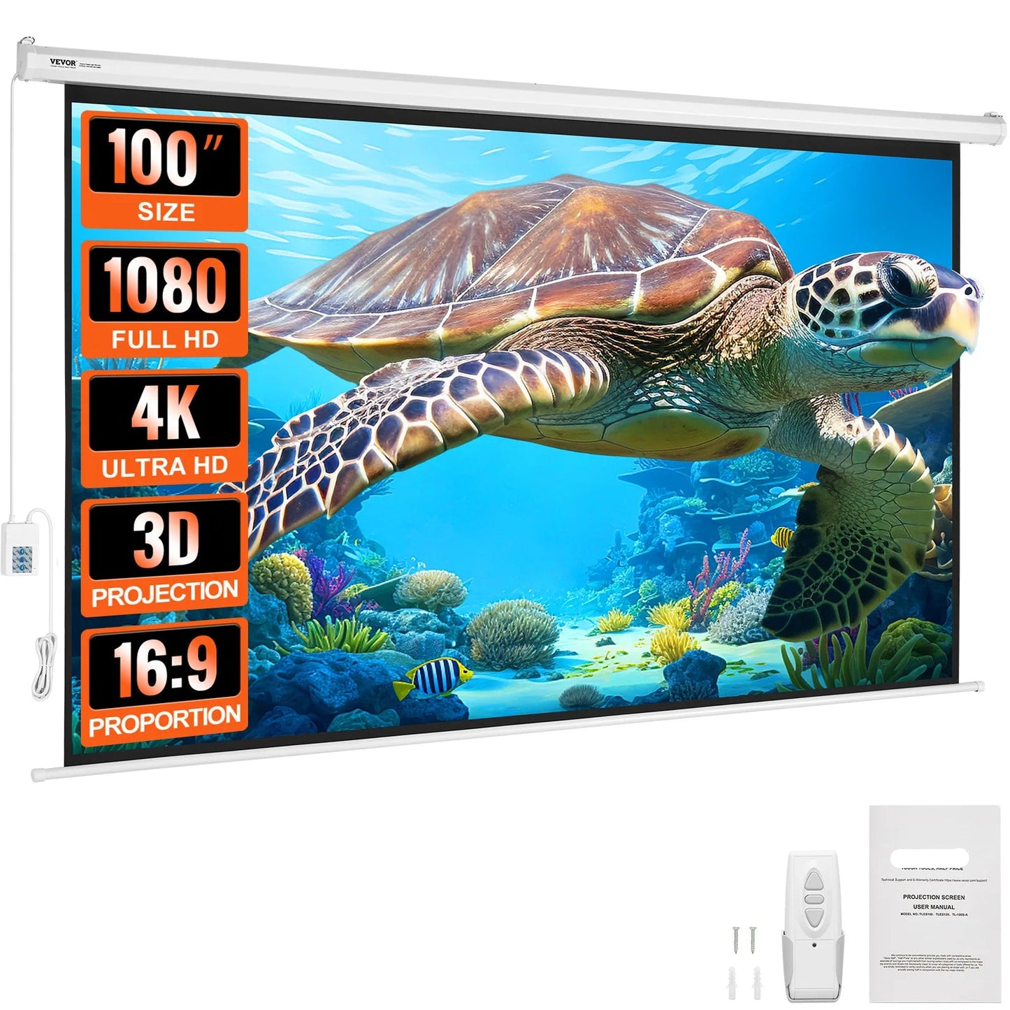 Projectieschermen - Beamer Scherm - Projector Scherm - Projectiescherm - 100Inch - Elektrisch - 16:9 4K/1080p HD - voor Wandmontage - Ideaal voor Thuisbioscoop en Kantoor