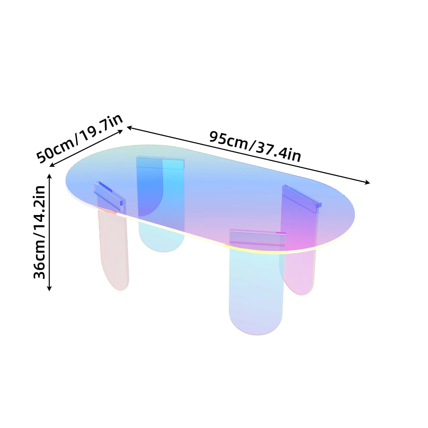 Koffietafel - Salontafel - Bijzettafel - Wandtafel - Ongeschonden Acrylaat – Transparante Bijzettafel met Regenboog Effect & 4 Poten