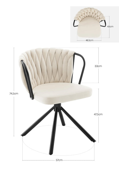 Draaistoel Voor Eettafel – Eetkamerstoel – Comfortabele Stoel – Velvet Bekleding – 360 Graden Draaibaar – Roestvrij Metalen Poot