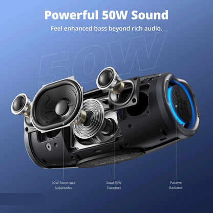 Bluetooth Speaker - Party Speaker - 50W - Draadloze - Draagbare - Waterdichte - Powerbank Functie - 20 Uur Speeltijd - Voor Camping & Feestjes - Zwart