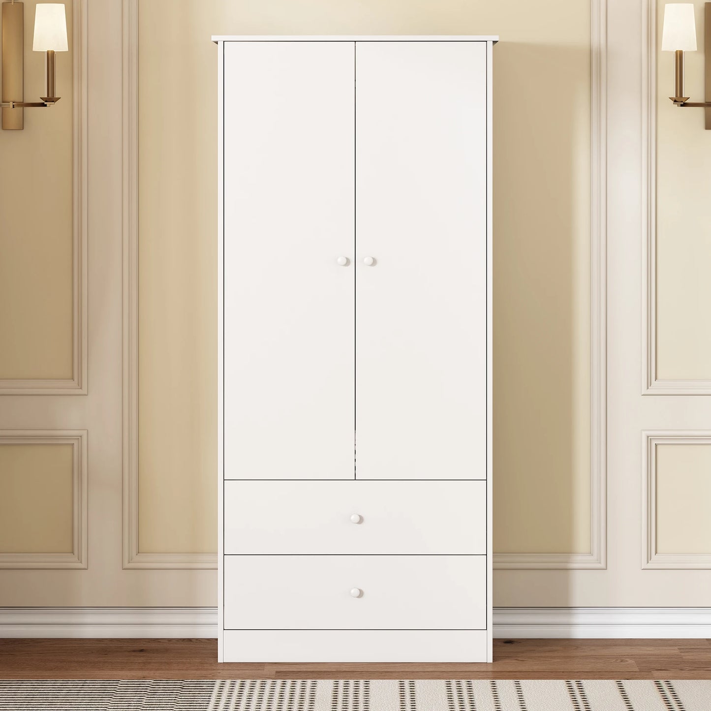 Witte Kledingkast – Garderobekast – Kledingrek – Opbergkast – 2 Lades – Houtmateriaal – 175 Cm Hoog