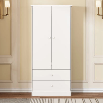 Witte Kledingkast – Garderobekast – Kledingrek – Opbergkast – 2 Lades – Houtmateriaal – 175 Cm Hoog